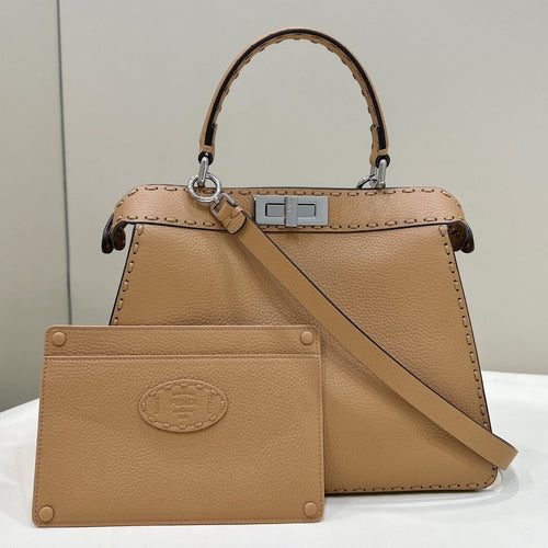 FENDI PEEKABOO ISEEU 33 IN CIDER BROWN GRAINED CALFSKIN SILVER HARDWARE