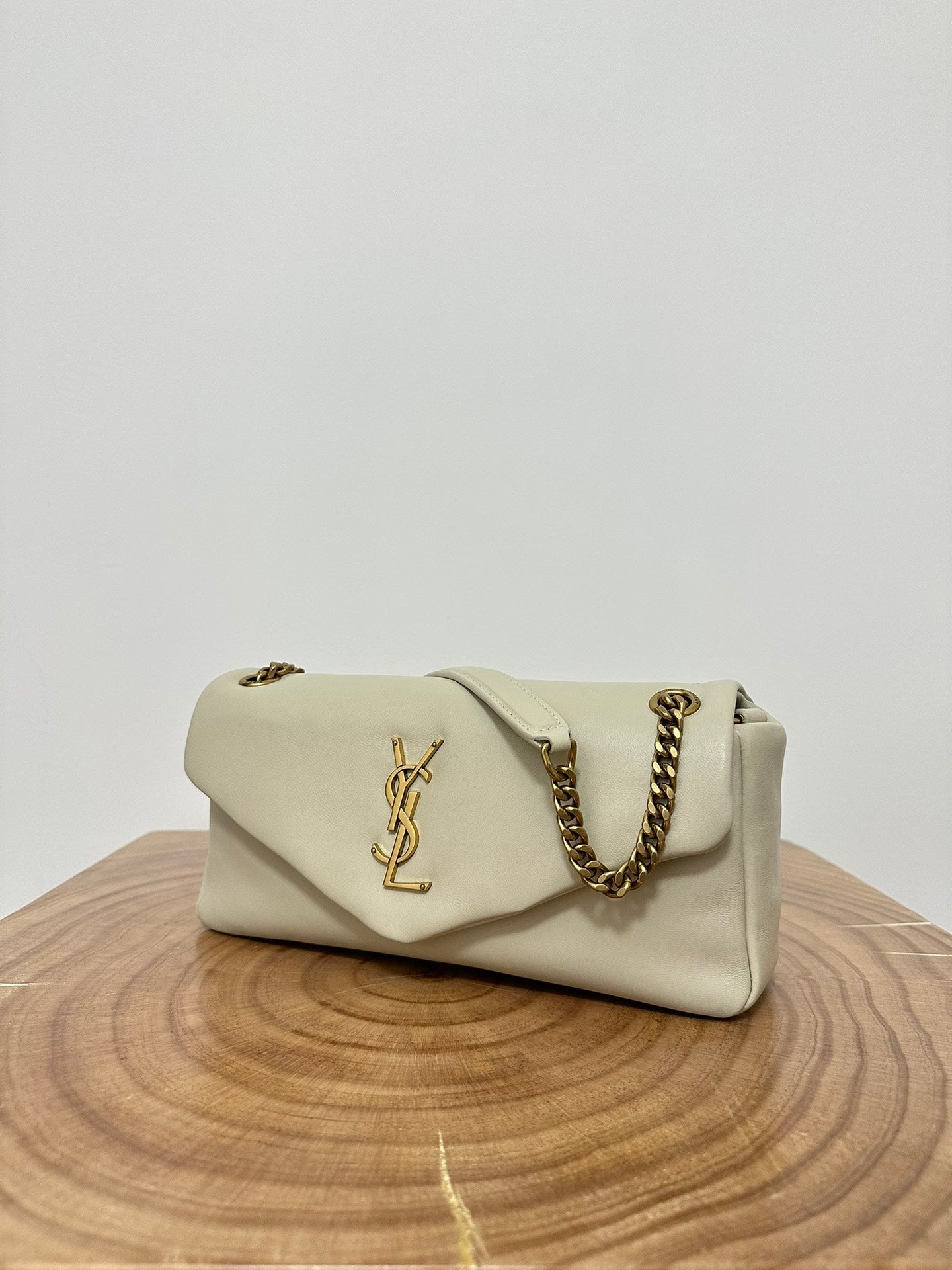 Saint Laurent SL 26cm Calypso Chain Bag White Leather