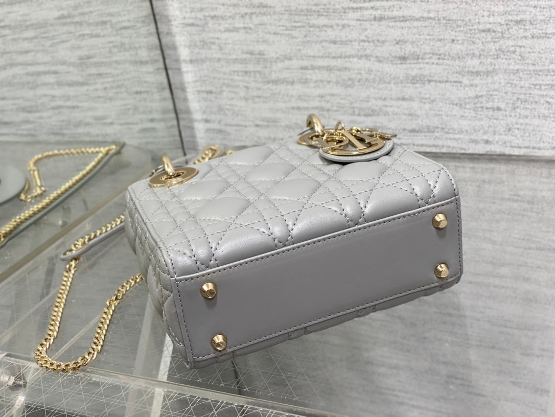 DIOR mini lady 17cm grey lambskin