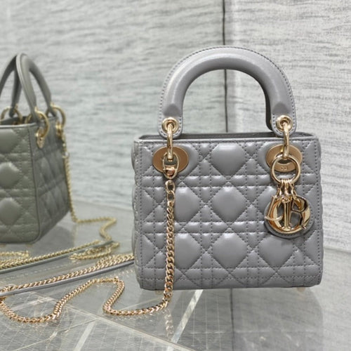 DIOR mini lady 17cm grey lambskin