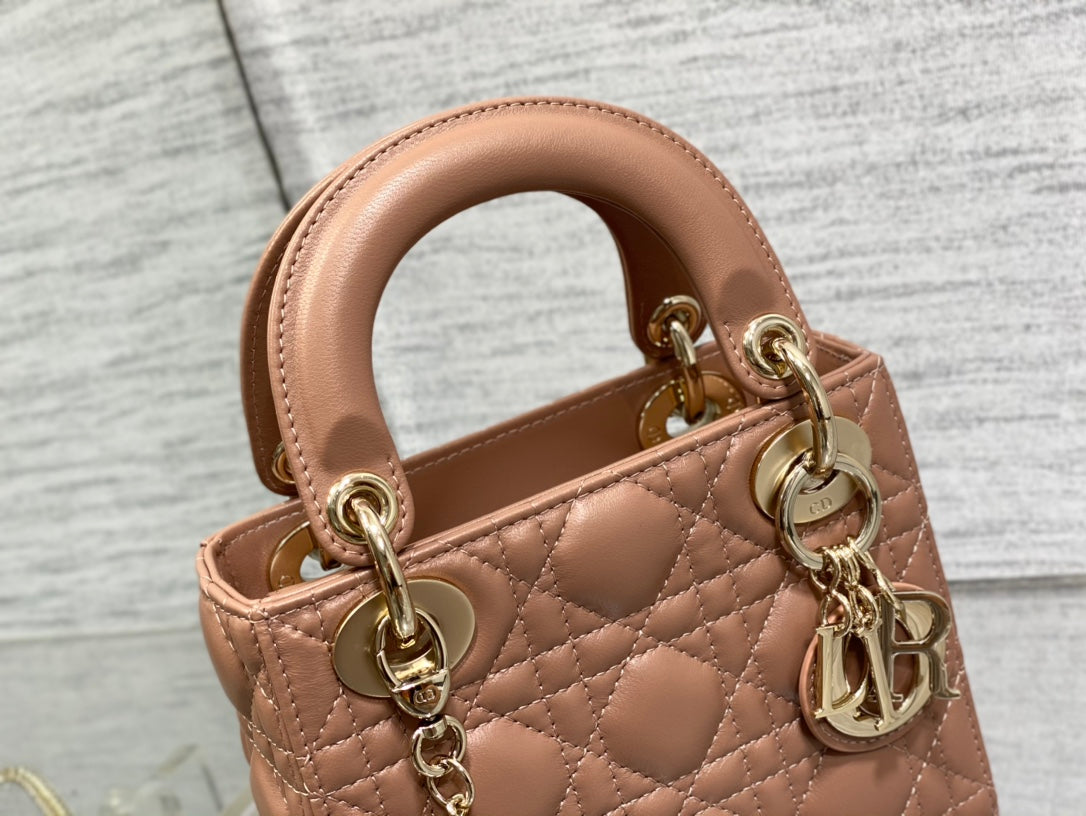 DIOR mini lady 17 pinkish brown lambskin