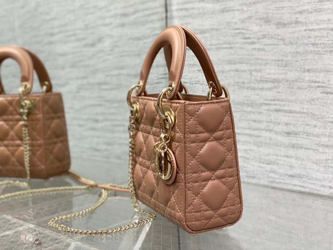 DIOR mini lady 17 pinkish brown lambskin