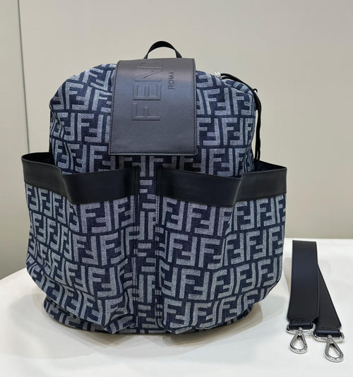 FENDI FENDI STRIKE LARGE 46 FF MIDNIGHT BLUE JACQUARD FABRIC BACKPACK