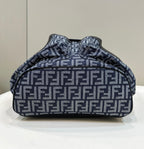 FENDI FENDI STRIKE LARGE 46 FF MIDNIGHT BLUE JACQUARD FABRIC BACKPACK