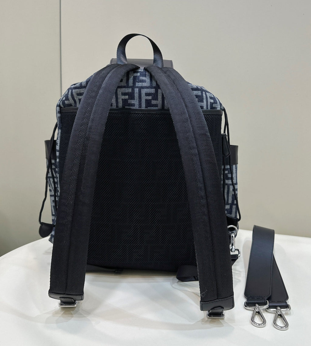 FENDI FENDI STRIKE LARGE 46 FF MIDNIGHT BLUE JACQUARD FABRIC BACKPACK