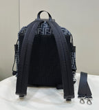 FENDI FENDI STRIKE LARGE 46 FF MIDNIGHT BLUE JACQUARD FABRIC BACKPACK