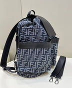 FENDI FENDI STRIKE LARGE 46 FF MIDNIGHT BLUE JACQUARD FABRIC BACKPACK