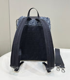FENDI FENDI STRIKE 41 MEDIUM FF MIDNIGHT BLUE JACQUARD FABRIC BACKPACK