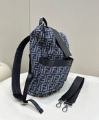 FENDI FENDI STRIKE 41 MEDIUM FF MIDNIGHT BLUE JACQUARD FABRIC BACKPACK