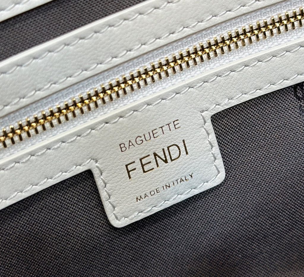 FENDI Baguette 27cm Grey Lambskin Gold Hardware
