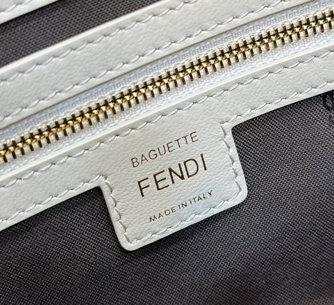 FENDI Baguette 27cm Grey Lambskin Gold Hardware