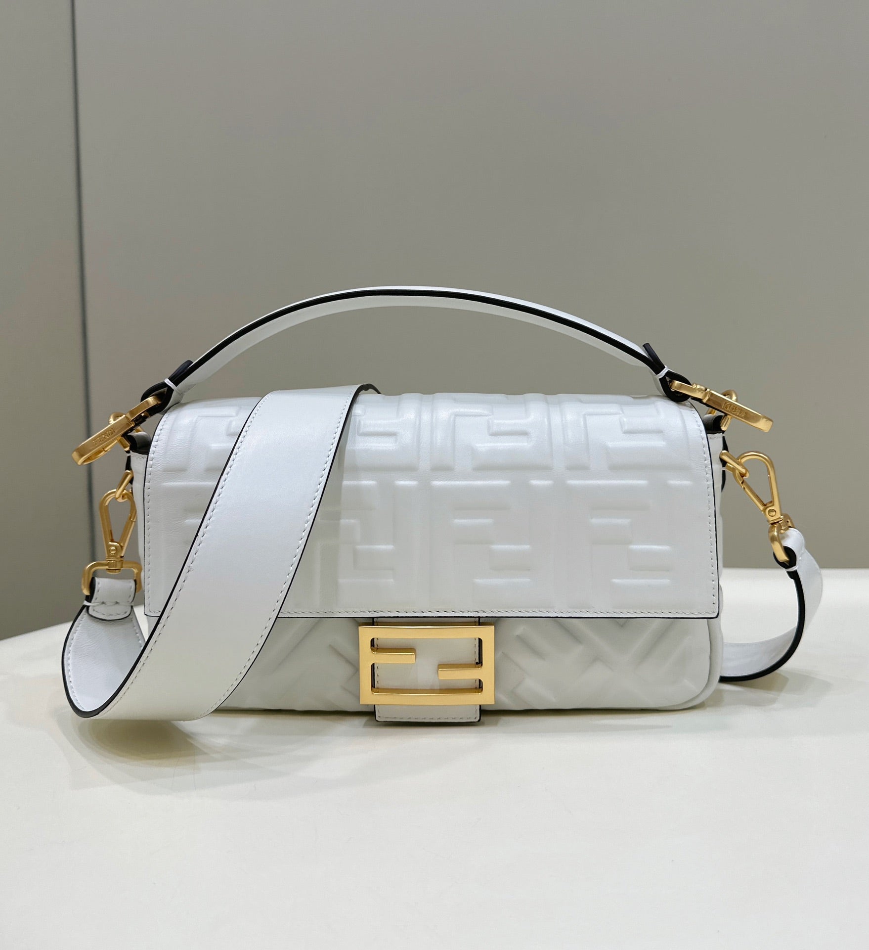 FENDI Baguette 27cm Grey Lambskin Gold Hardware