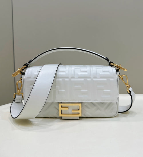FENDI Baguette 27cm Grey Lambskin Gold Hardware