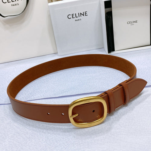 Celine CL LARGE 35 MM BELT IN BRONZE BROWN CALFSKIN GOLD HARDWARE