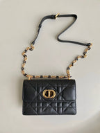 DIOR MINI CHAIN BAG 17 IN BLACK CALFSKIN