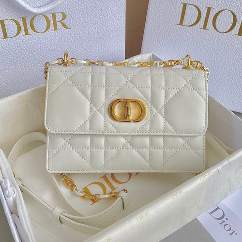 DIOR MINI CHAIN BAG 17 IN WHITE CALFSKIN