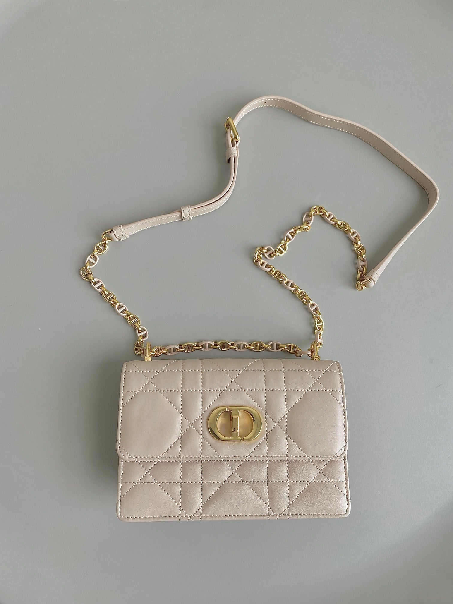 DIOR MINI CHAIN BAG 17 IN BEIGE CALFSKIN