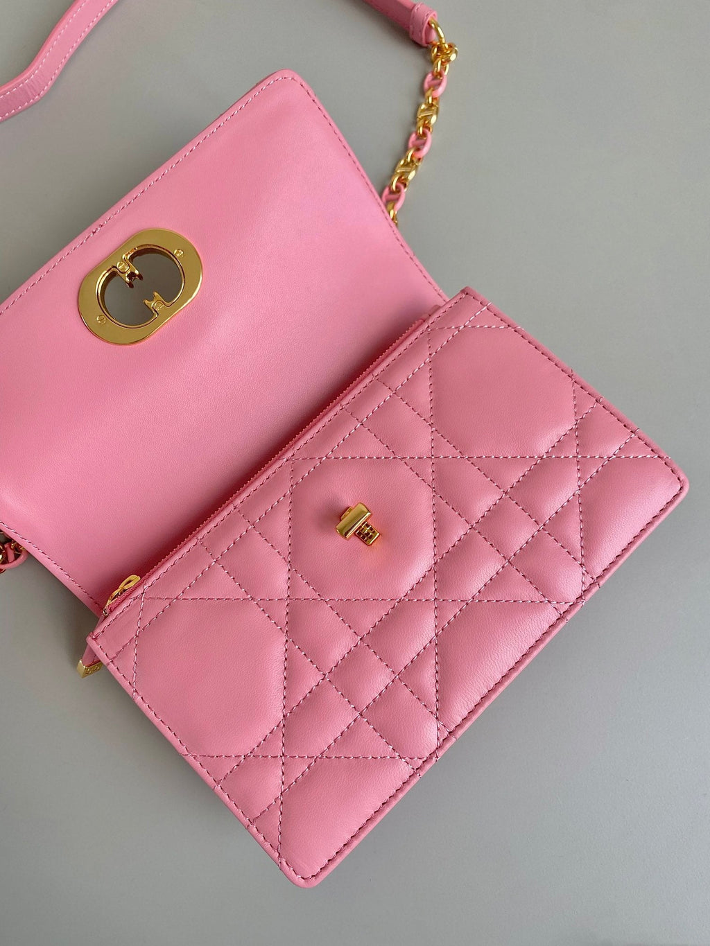 DIOR MINI CHAIN BAG 17 IN LIGHT PINK CALFSKIN