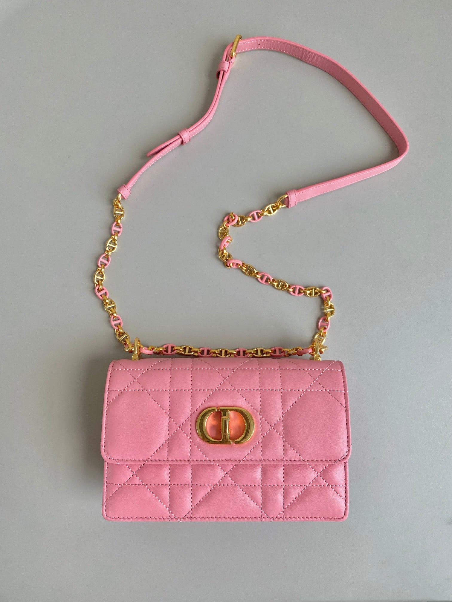 DIOR MINI CHAIN BAG 17 IN LIGHT PINK CALFSKIN