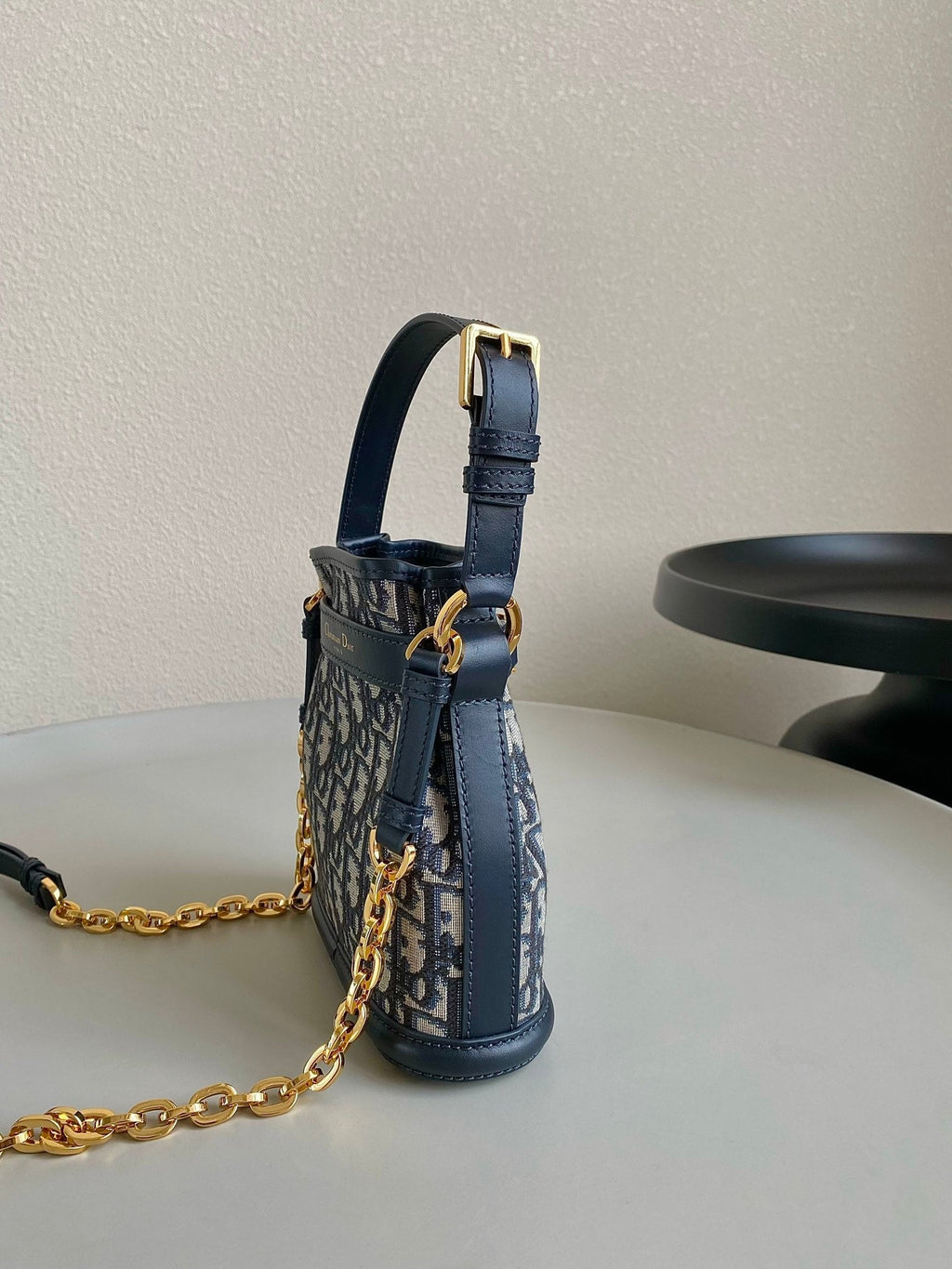 DIOR SMALL C'EST 18 IN BLUE CD-EMBOSSED OBLIQUE JACQUARD