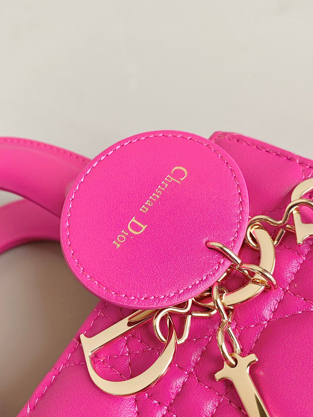 DIOR SMALL LADY 20 DARK HOT PINK LAMBSKIN