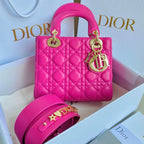 DIOR SMALL LADY 20 DARK HOT PINK LAMBSKIN