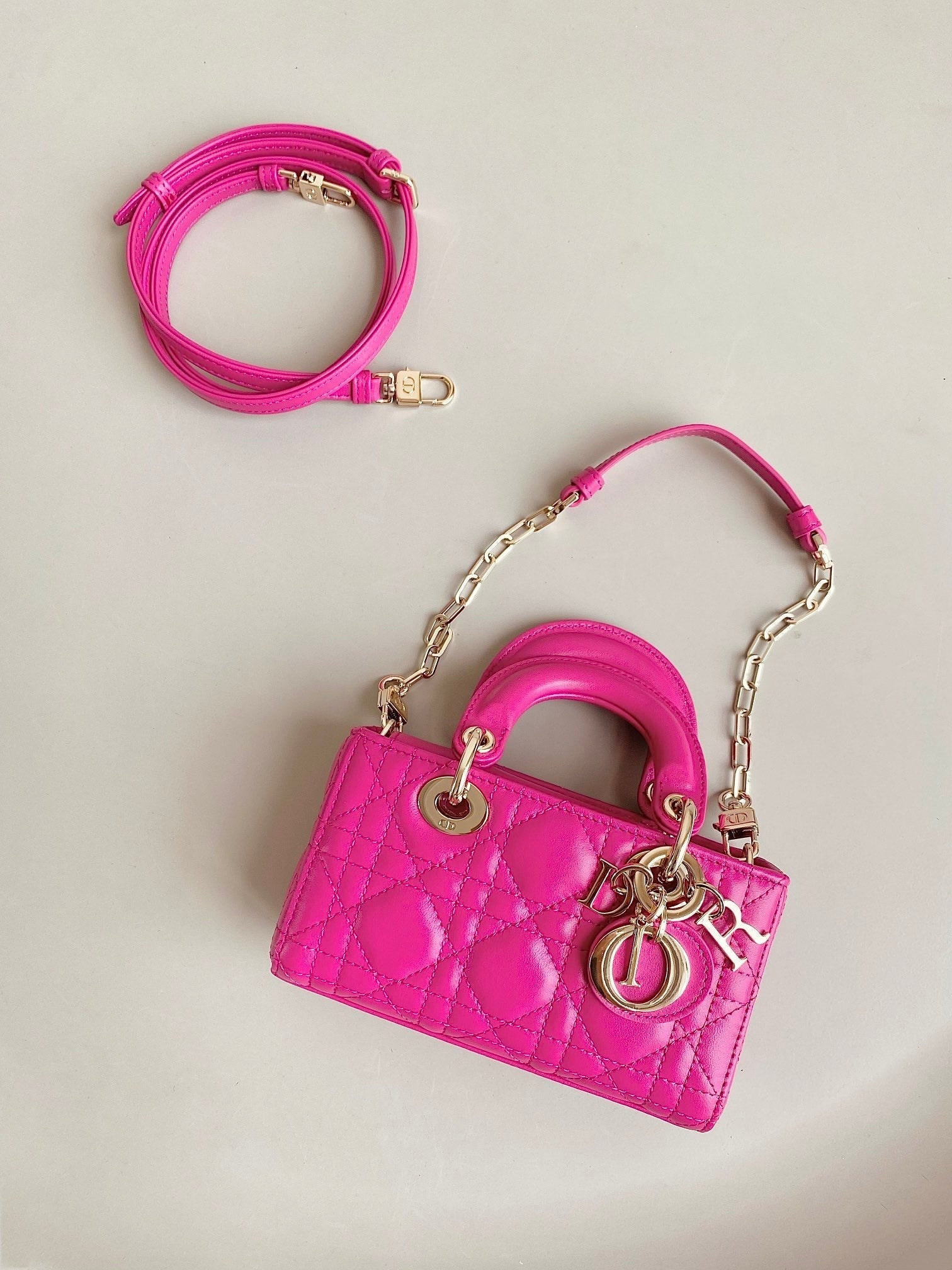 DIOR MINI D-JOY BAG 17 IN HOT PINK LAMBSKIN