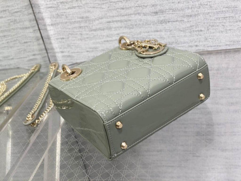 DIOR mini lady 17 rock gray patent calfskin