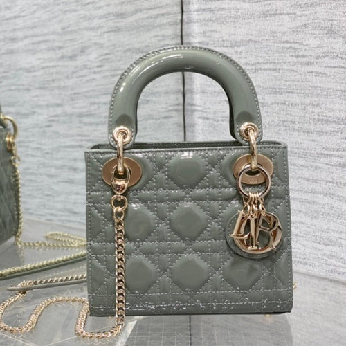 DIOR mini lady 17 rock gray patent calfskin