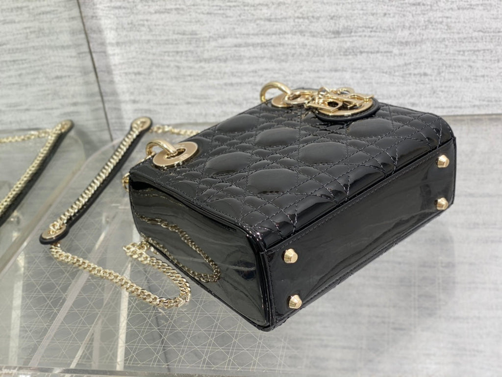 DIOR mini lady 17 black patent calfskin