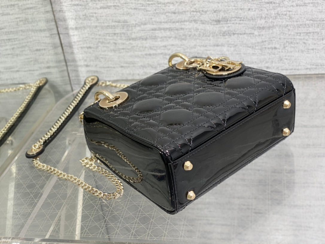 DIOR mini lady 17 black patent calfskin