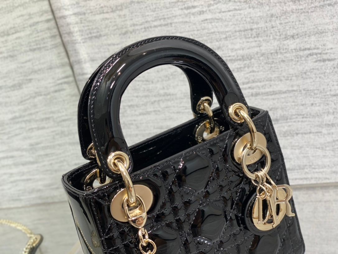 DIOR mini lady 17 black patent calfskin