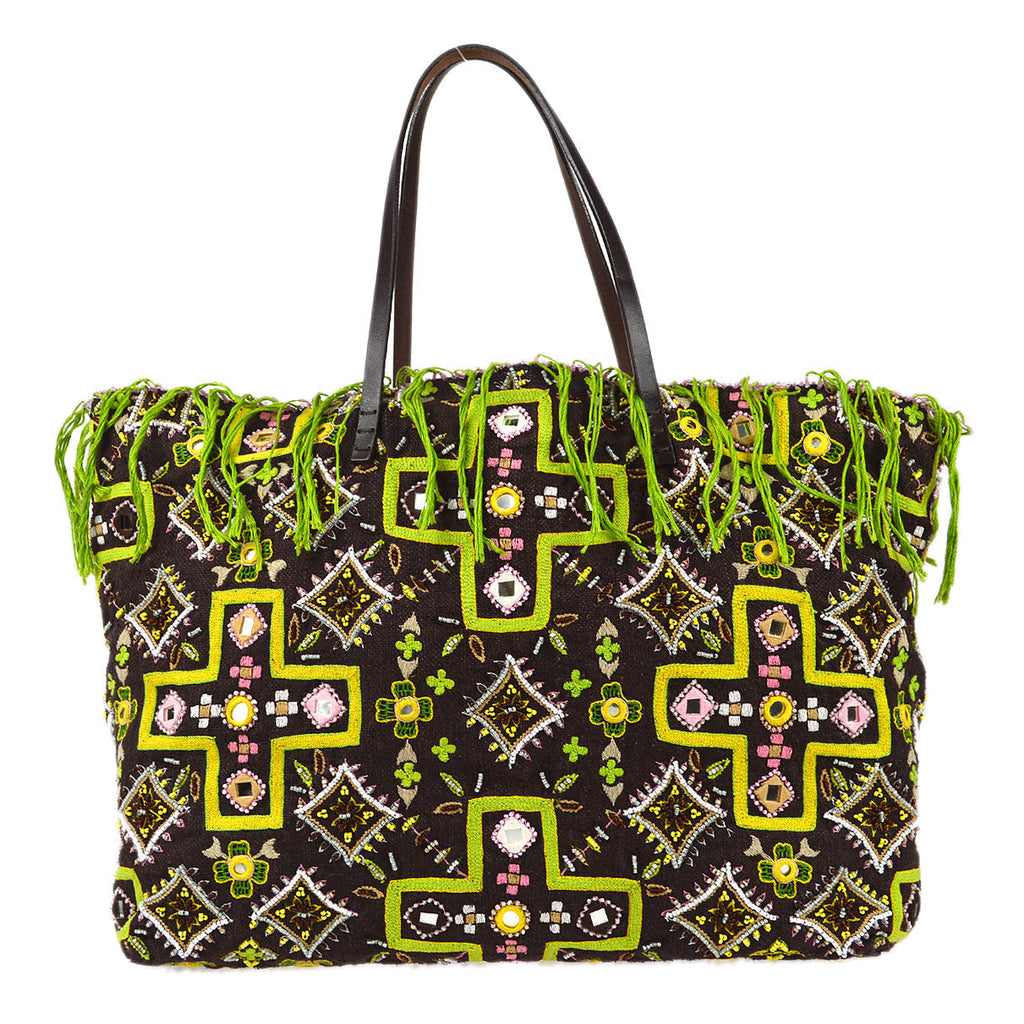 FENDI Beaded Tote Handbag Brown 97786
