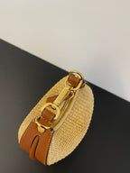 FENDI FENDIGRAPHY MINI 16 IN BEIGE STRAW AND BROWN CALFSKIN TRIM GOLD HARDWARE