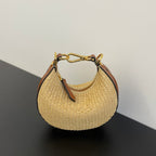 FENDI FENDIGRAPHY MINI 16 IN BEIGE STRAW AND BROWN CALFSKIN TRIM GOLD HARDWARE