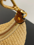 FENDI FENDIGRAPHY MINI 16 IN BEIGE STRAW AND BROWN CALFSKIN TRIM GOLD HARDWARE