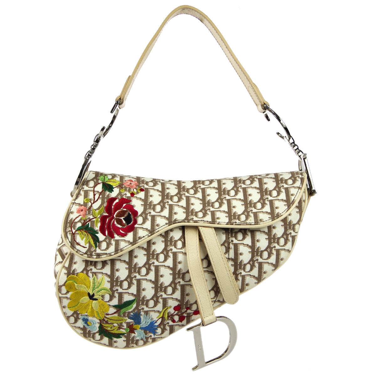 CHRISTIAN DIOR 2005 Floral Embroidered Trotter Saddle Bag 78432