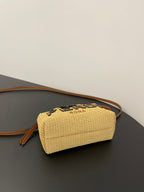 FENDI BY THE WAY MINI 18 IN BEIGE STRAW AND BROWN CALFSKIN TRIM