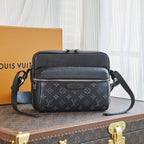 Louis Vuitton OUTDOOR MESSENGER 26 IN BLACK TAIGA LEATHER MIX MONOGRAM ECLIPSE CANVAS