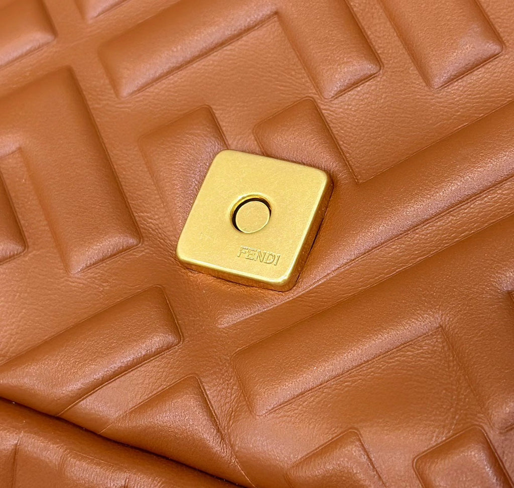 FENDI Baguette 27cm Brown Lambskin Gold Hardware
