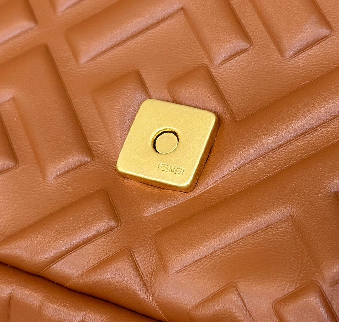 FENDI Baguette 27cm Brown Lambskin Gold Hardware