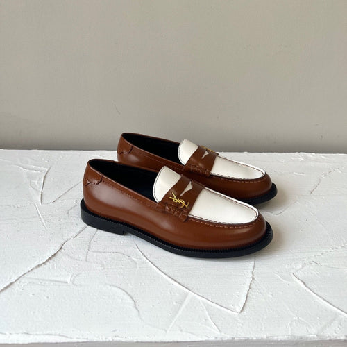 Saint Laurent SL LE LOAFER BROWN AND WHITE CALFSKIN