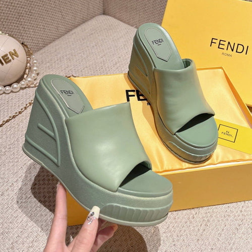 FENDI FENDI BAGUETTE WEDGE PLATFORM  85MM IN SEAFOAM GREEN CALFSKIN