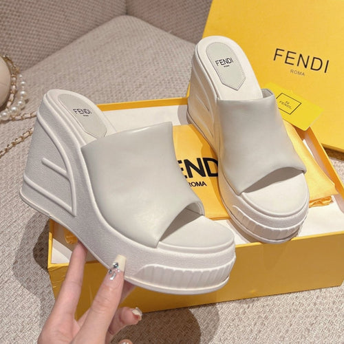 FENDI FENDI BAGUETTE WEDGE PLATFORM  85MM IN WHITE CALFSKIN