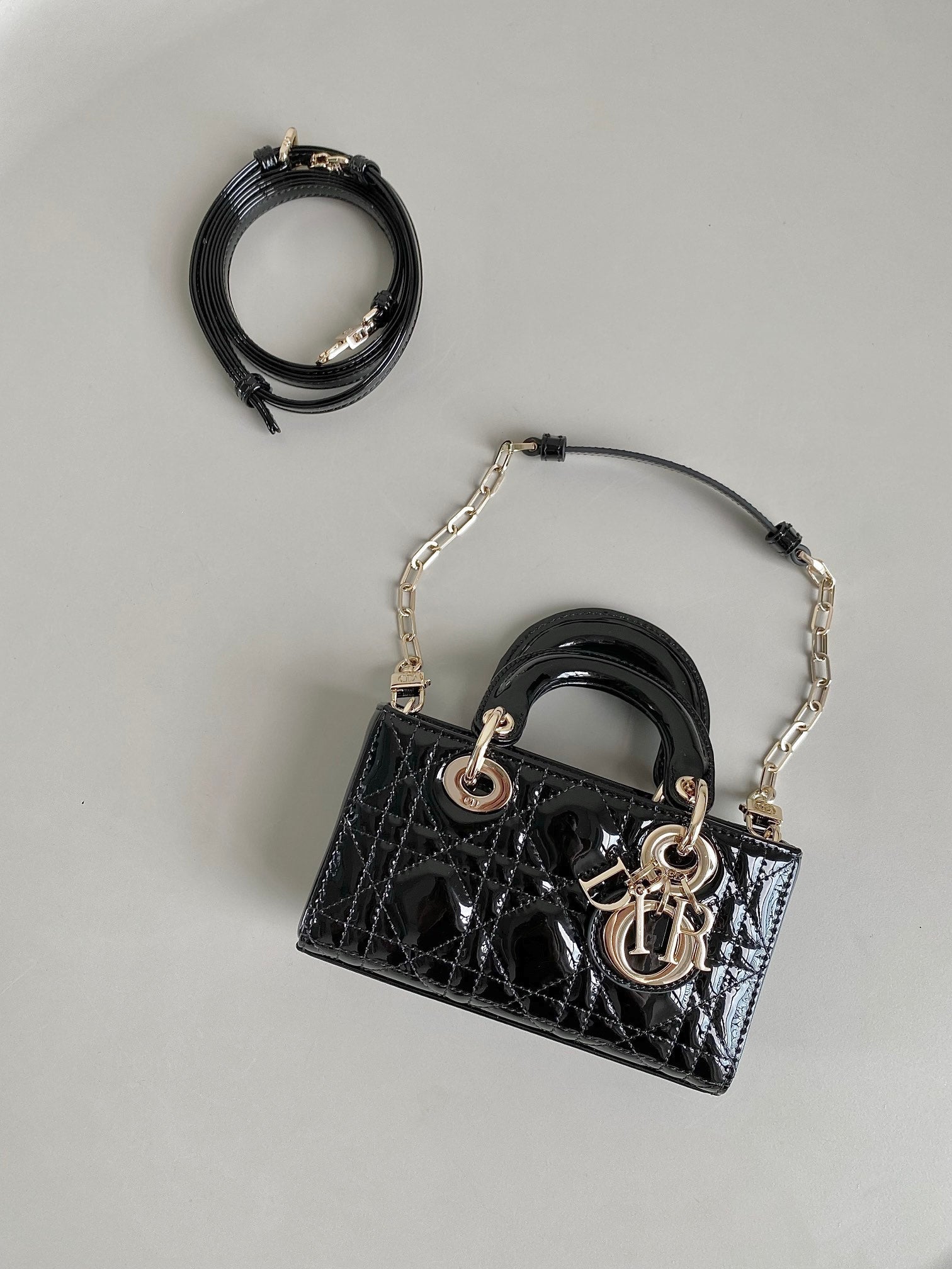 DIOR MINI D-JOY BAG 17 IN BLACK LAMBSKIN
