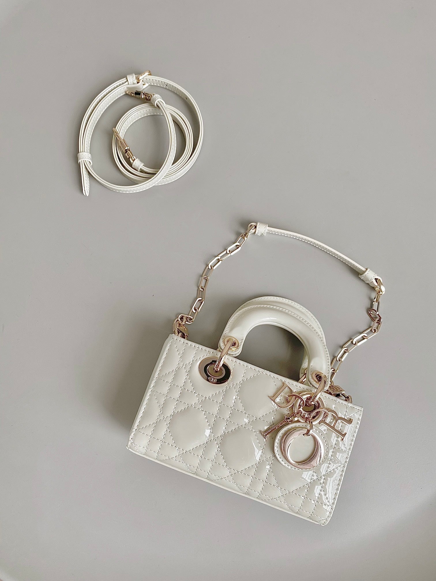 DIOR MINI D-JOY BAG 17 IN WHITE LAMBSKIN