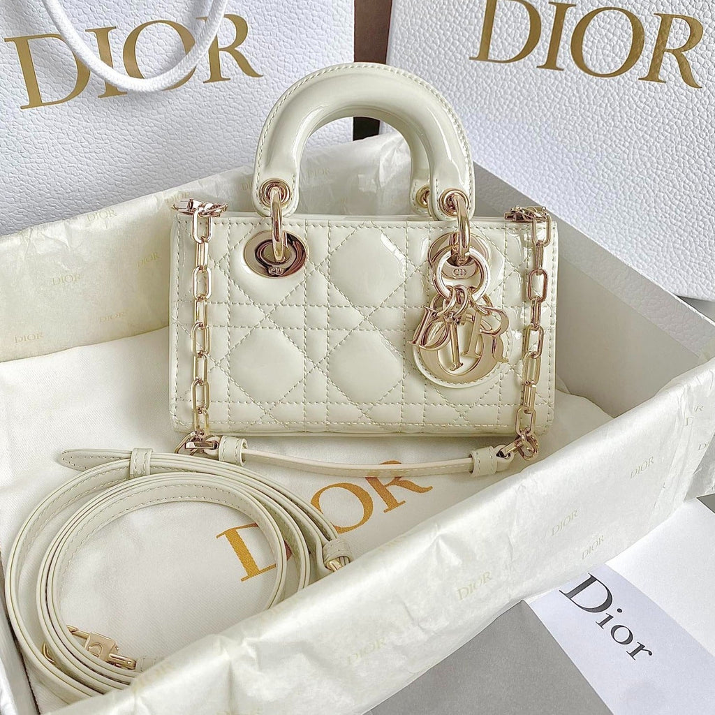 DIOR MINI D-JOY BAG 17 IN WHITE LAMBSKIN
