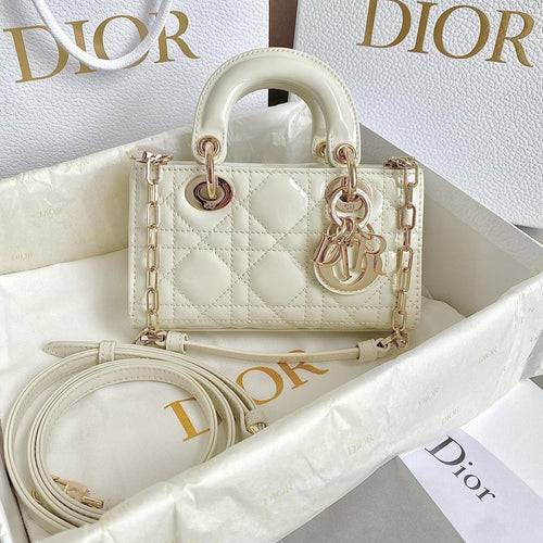 DIOR MINI D-JOY BAG 17 IN WHITE LAMBSKIN