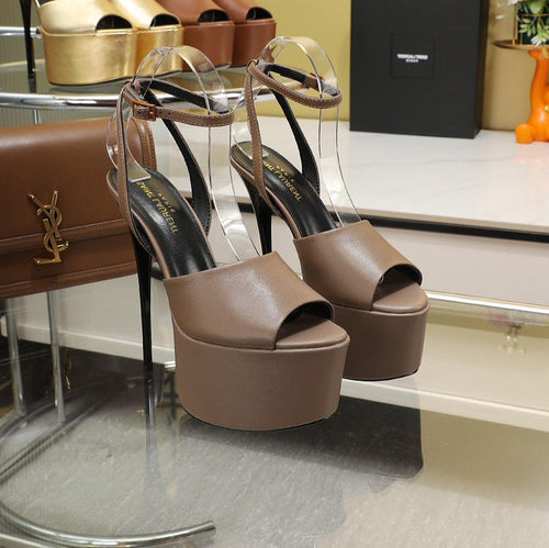 Saint Laurent SL SUPER HIGH HEELS SANDAL ASH BROWN CALFSKIN