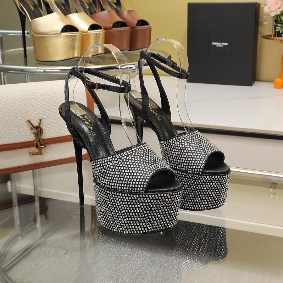 Saint Laurent SL SUPER HIGH HEELS SANDAL BLACK SATIN-WHITE CRYSTAL
